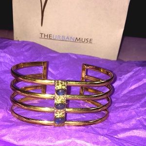 Bronze and genuine amethyst cuff bracelet